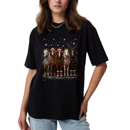 Best Horse Lover Shirt , Funny Horse UnisexT-Shirt/Hoodie/Sweatshirt HLT00 - Christmas Horses Santa Hat Lights Pajama Xmas Horse Lover T-Shirt