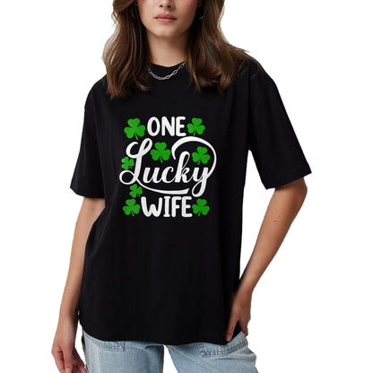 Best Wife Shirt, Wife and Husband Unisex T-Shirt/Hoodie/Sweatshirt HLT00 - Gift for wife T shirt, lucky wife   Womens One Lucky Wife Funny St Patrick's Day Shamrocks V-Neck T-
