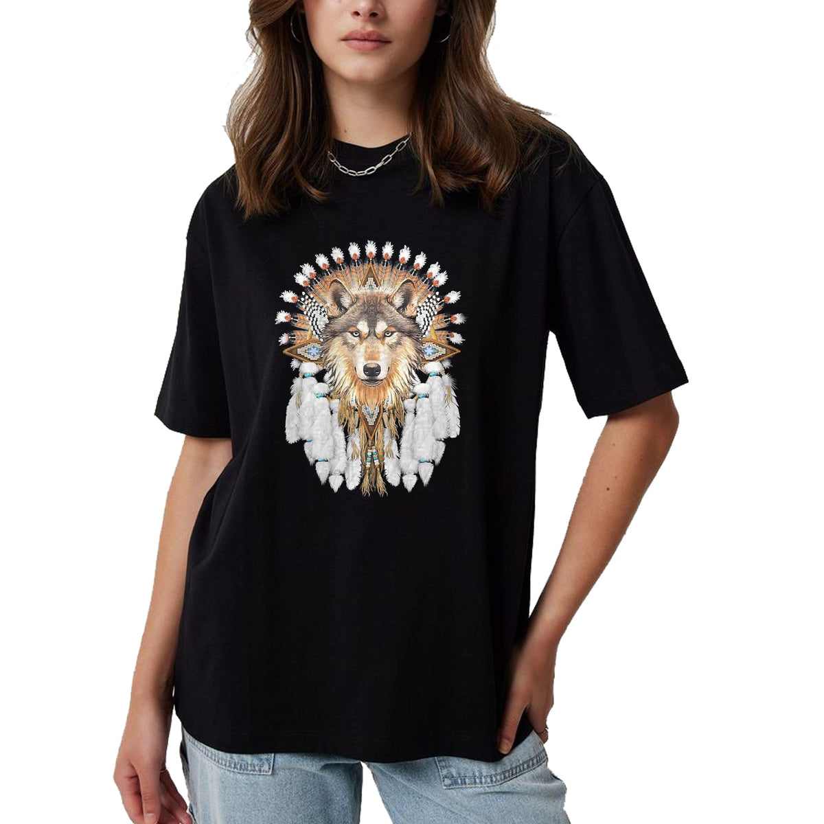 Native American T-Shirts, Vintage Native American Unisex T-Shirt/Hoodie/Sweatshirt HLT00 - Native American Wolf Feather
