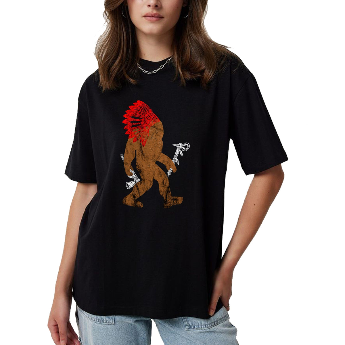 Native American T-Shirts, Vintage Native American Unisex T-Shirt/Hoodie/Sweatshirt HLT00 - Indian Bigfoot Chief Sasquatch Western Carnival Costume