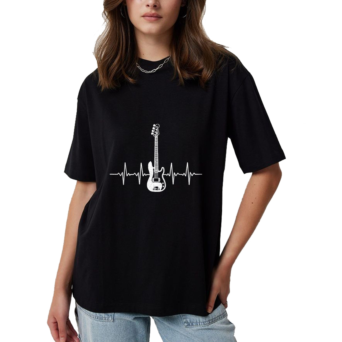 Guitar Lover Shirt, Funny Guitar UnisexT-Shirt/Hoodie/Sweatshirt HLT00 - Cool Bass Guitar Heartbeat Design for Bass Player Men Women T-Shirt, Men, Black, 3X-Large