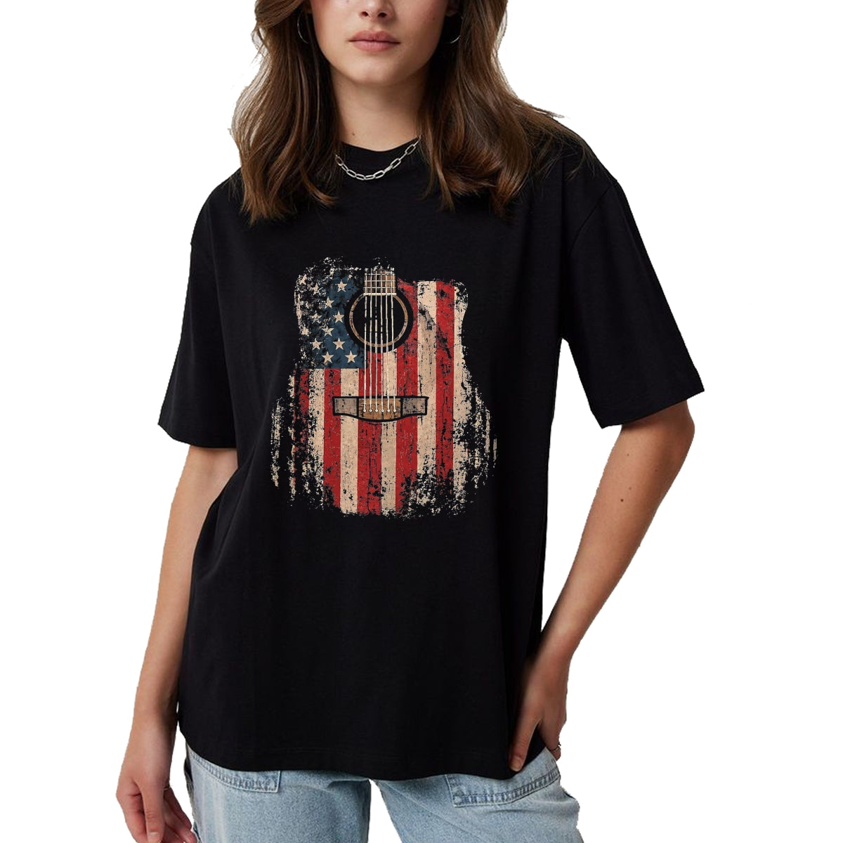 Guitar Lover Shirt, Funny Guitar UnisexT-Shirt/Hoodie/Sweatshirt HLT00 - Vintage USA American Flag Guitar Player Musician Guitarist T-Shirt, Men, Black, 3X-Large