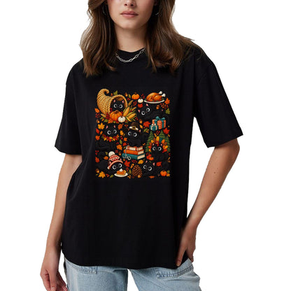Best Thanksgiving Family Shirt , Funny Thanksgiving UnisexT-Shirt/Hoodie/Sweatshirt HLT00 - Cute Black Cats Thanksgiving Fall Harvest T-Shirt