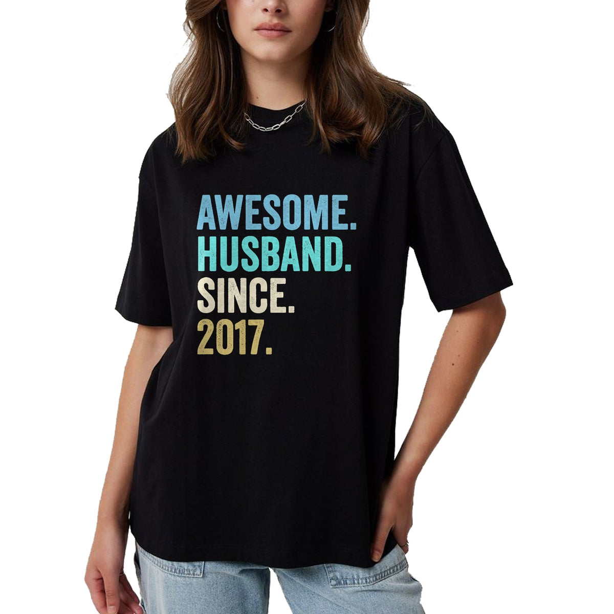 Best Wife Shirt, Wife and Husband Unisex T-Shirt/Hoodie/Sweatshirt HLT00 - Awesome Husband Since 2017 7th wedding anniversary 7 years T-Shirt (1)