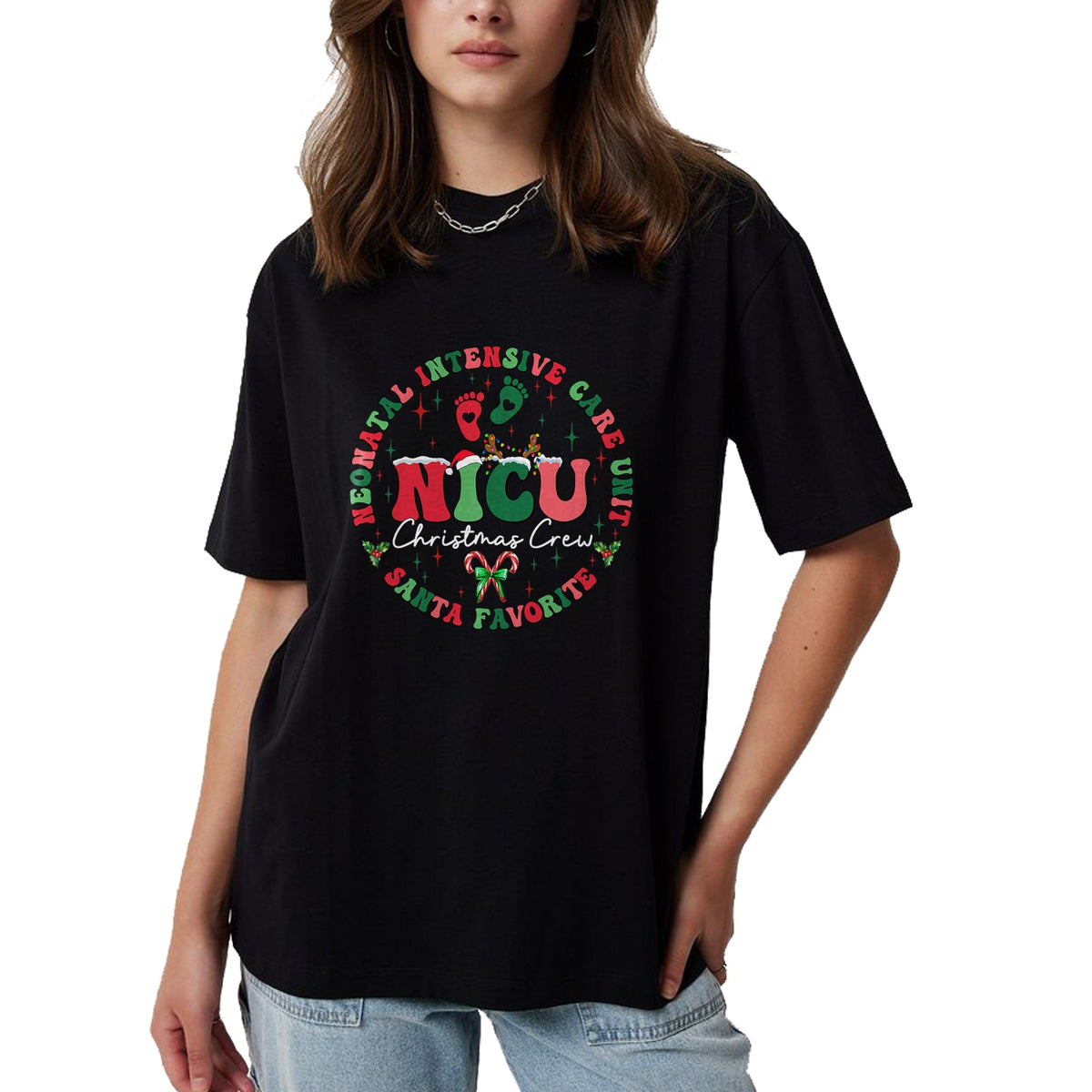 Funny Nurse Shirt, Nurse Unisex T-Shirt/Hoodie/Sweatshirt HLT00 - NICU Christmas Crew NICU Nurse Santa Favorite Xmas Costume T-Shirt
