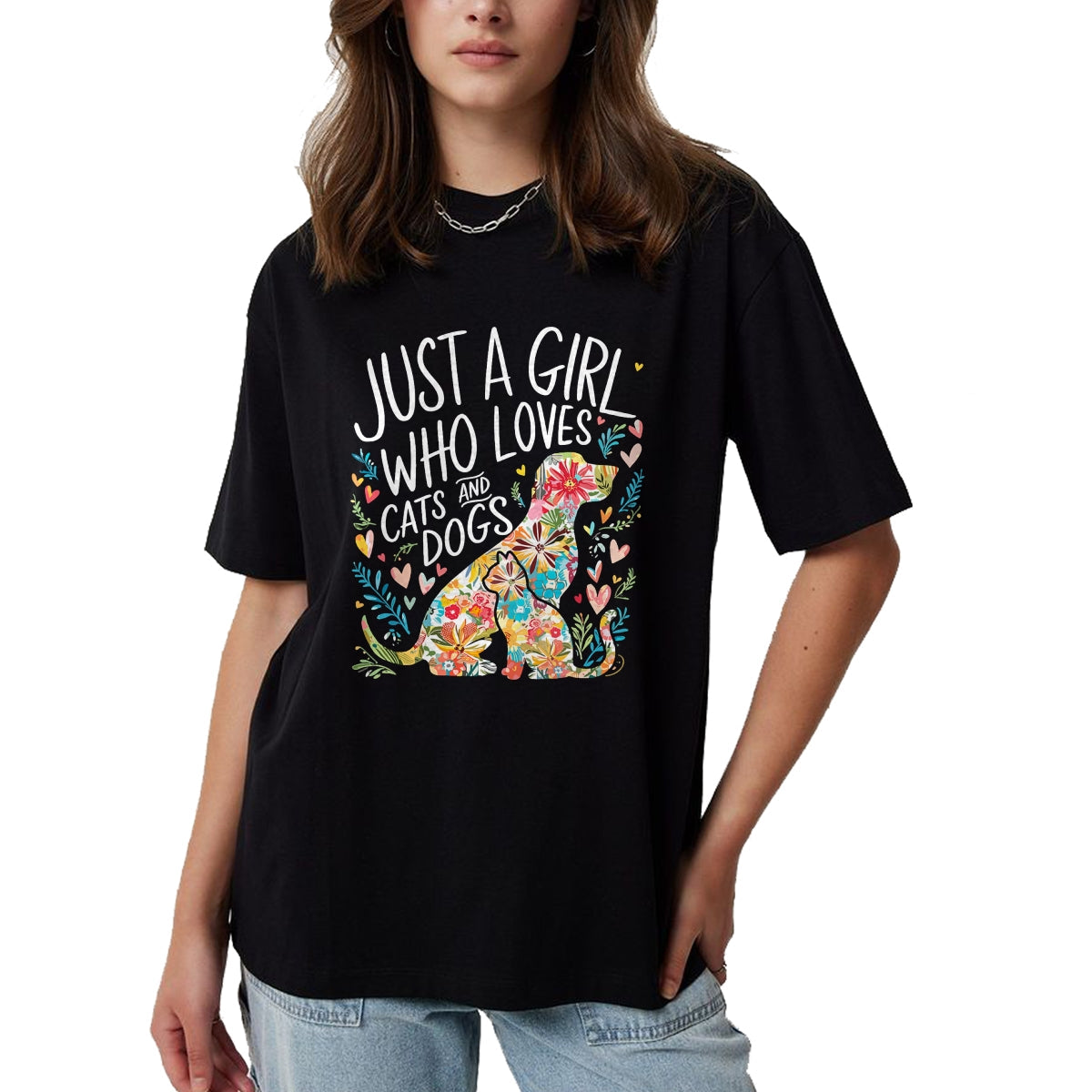 Cat Love Shirt, Funny Cat Lover Gift UnisexT-Shirt/Hoodie/Sweatshirt HLT00 - Just a Girl who Loves Cats and Dogs T-Shirt (1)