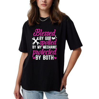 Best Wife Shirt, Wife and Husband Unisex T-Shirt/Hoodie/Sweatshirt HLT00 - Gift for wife T shirt, spoiled wife   Blessed By God Spoiled By My Mechanic Wife Of A Mechanic Pullo