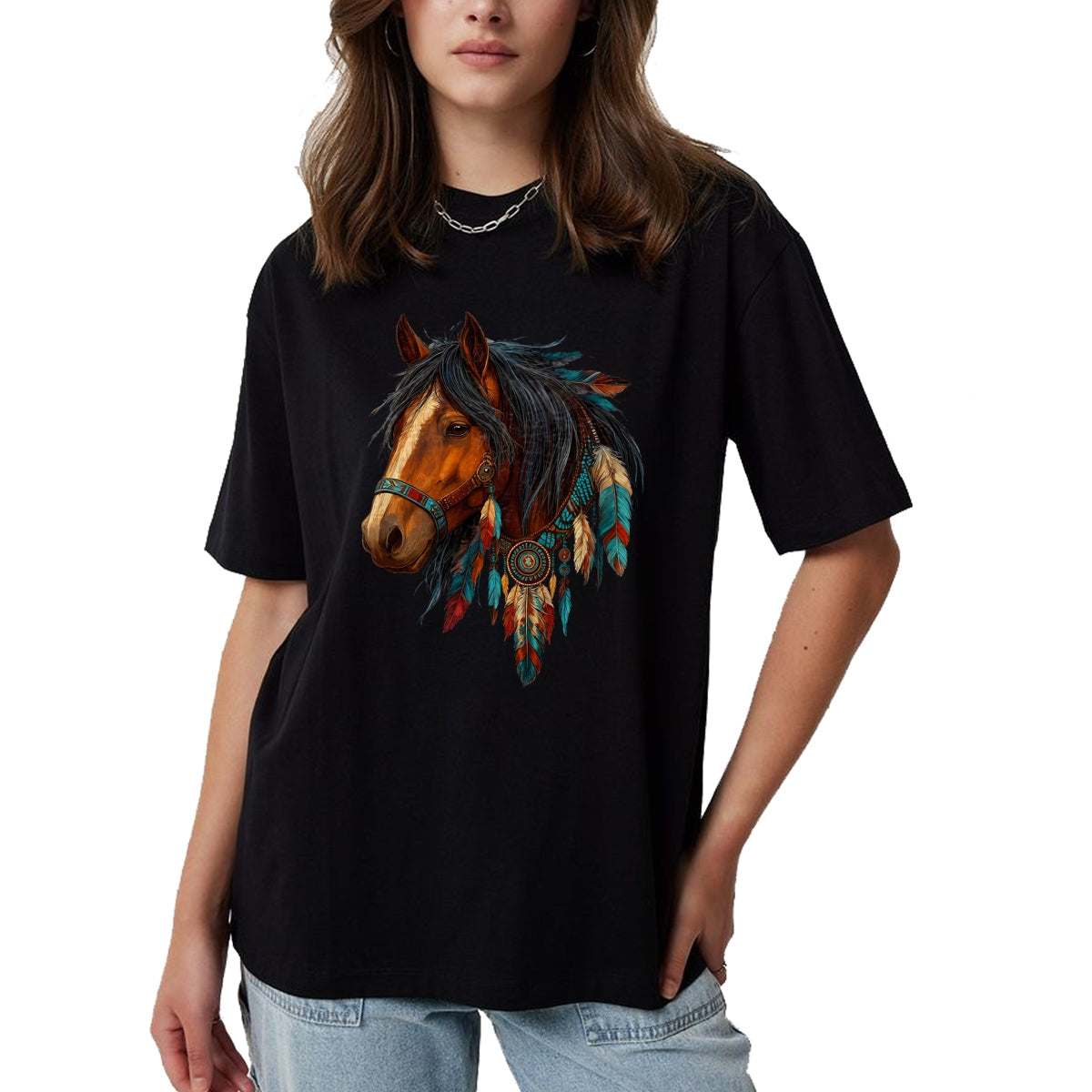 Best Horse Lover Shirt , Funny Horse UnisexT-Shirt/Hoodie/Sweatshirt HLT00 - Proud Indian Native American Horse Animal Feather Headdress T-Shirt