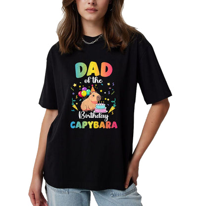 Cute Capybara Shirt, Funny Capybara Unisex T-Shirt/Hoodie/Sweatshirt HLT00 - Dad of The Birthday Girl Capybara Bday Party Family T-Shirt
