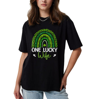 Best Wife Shirt, Wife and Husband Unisex T-Shirt/Hoodie/Sweatshirt HLT00 - Gift for wife T shirt, lucky wife   One Lucky Wife Rainbow Leopard Saint Patrick's Day T-Shirt