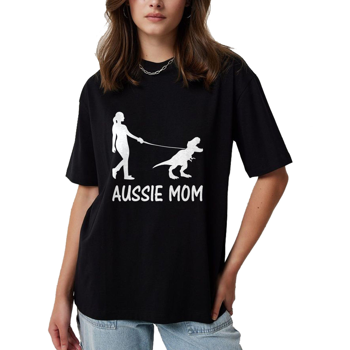 Dog Love Shirt, Dog Lover Gift T-Shirt/Hoodie/Sweatshirt HLT00 - Aussie Mom Australian Shepherd Dog Dinosaur Women Mother T-Shirt
