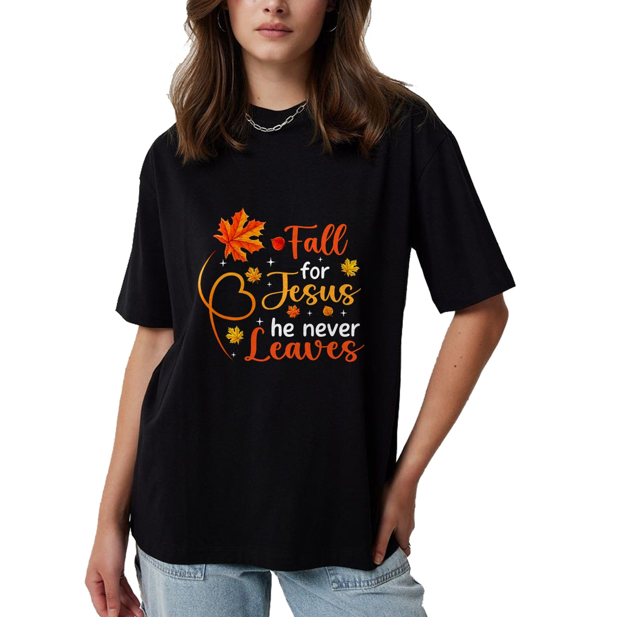 Best Thanksgiving Family Shirt , Funny Thanksgiving UnisexT-Shirt/Hoodie/Sweatshirt HLT00 - Fall for Jesus He Never Leaves Christian Faith Cross Pumpkin T-Shirt