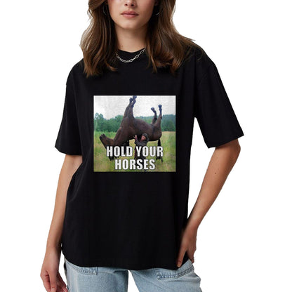 Best Horse Lover Shirt , Funny Horse UnisexT-Shirt/Hoodie/Sweatshirt HLT00 - Hold Your Horses Funny Meme T-Shirt, Youth, Black, Large