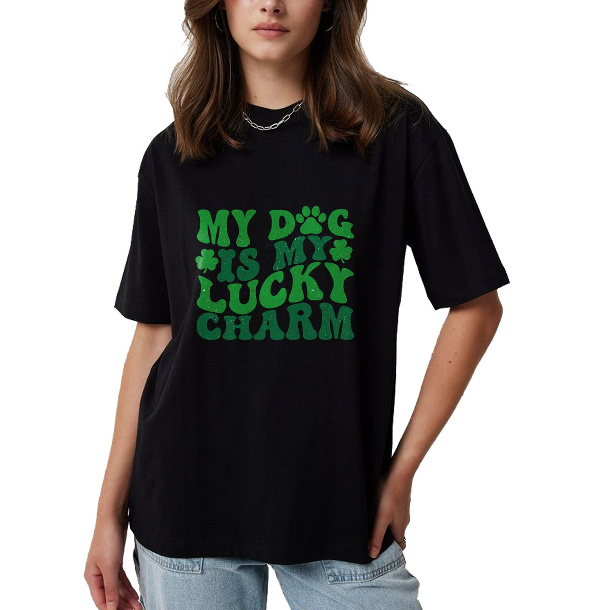 Gift for Mom Shirt, Funny Mom Unisex T-Shirt/Hoodie/Sweatshirt HLT00 - My Dog Is My Lucky Charm Retro St Patricks Day Dog Mom T-Shirt