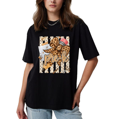 Best Teacher Shirt, Funny Teacher UnisexT-Shirt/Hoodie/Sweatshirt HLT00 - Preppy Leopard Pencil Bow Pre K Teacher Back to School T-Shirt