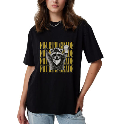 Best Teacher Shirt, Funny Teacher UnisexT-Shirt/Hoodie/Sweatshirt HLT00 - Funny Fourth Grade Teacher Feral Raccoon Back to School T-Shirt, Women, Black, Large