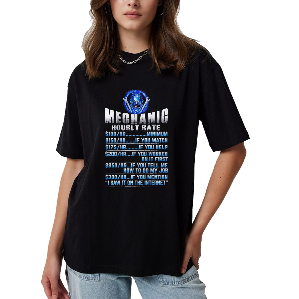 Best Mechanic Life Shirt, Funny Mechanic UnisexT-Shirt/Hoodie/Sweatshirt HLT00 - Mechanic Hourly Rate Skull (on Back) T-Shirt