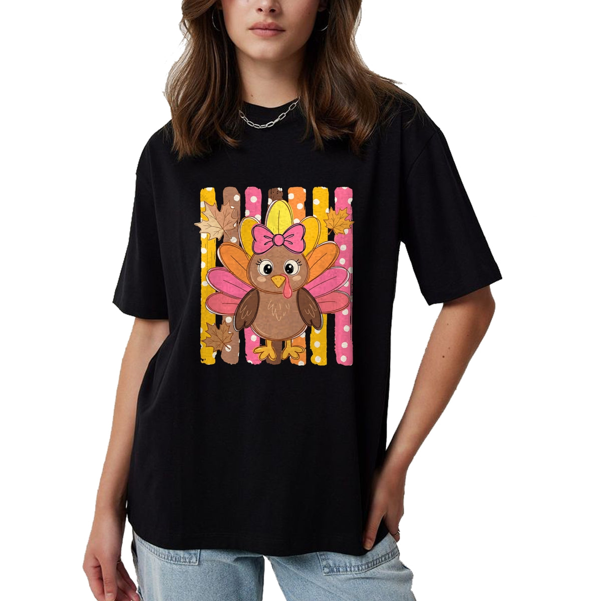 Best Thanksgiving Family Shirt , Funny Thanksgiving UnisexT-Shirt/Hoodie/Sweatshirt HLT00 - Thanksgiving Cute Turkey Bow Autumn Leaves Women Girl T-Shirt