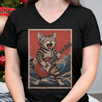 Guitar Lover Shirt, Funny Guitar UnisexT-Shirt/Hoodie/Sweatshirt HLT00 - Cat Playing Guitar Men Women Distressed Rock and Roll T-Shirt, Men, Black, Large
