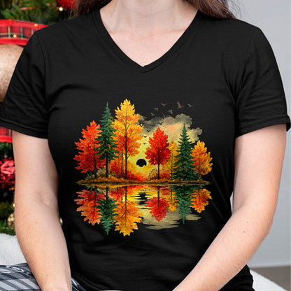 Best Thanksgiving Family Shirt , Funny Thanksgiving UnisexT-Shirt/Hoodie/Sweatshirt HLT00 - Retro Autumn Fall Leaves Forest Nature Lake Reflection T-Shirt