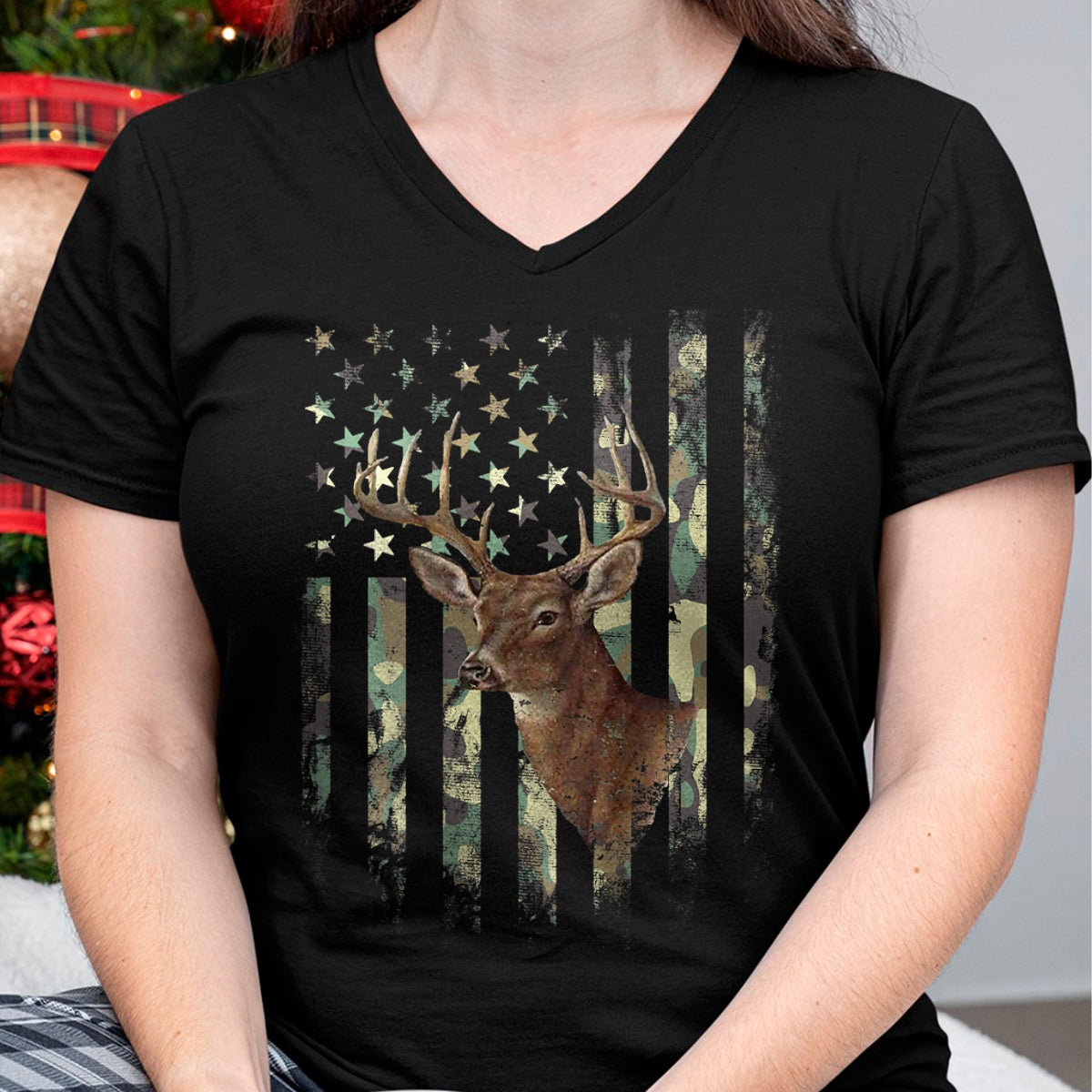 Funny Hunting Shirt, Gift For Hunting Lover Unisex T-Shirt/Hoodie/Sweatshirt HLT00 - (Art on Back) American Flag Deer Hunting Camo T-Shirt