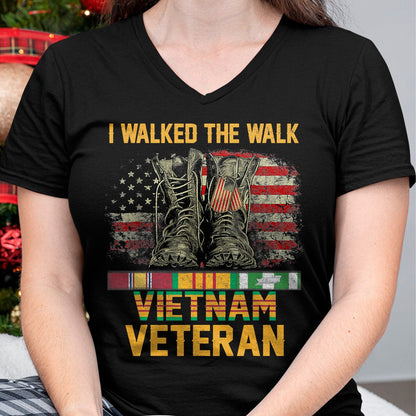 Proud Veteran Shirt, Funny Veteran UnisexT-Shirt/Hoodie/Sweatshirt HLT00 - I Walked The Walk Vietnam Veteran Flag American US Vet T-Shirt