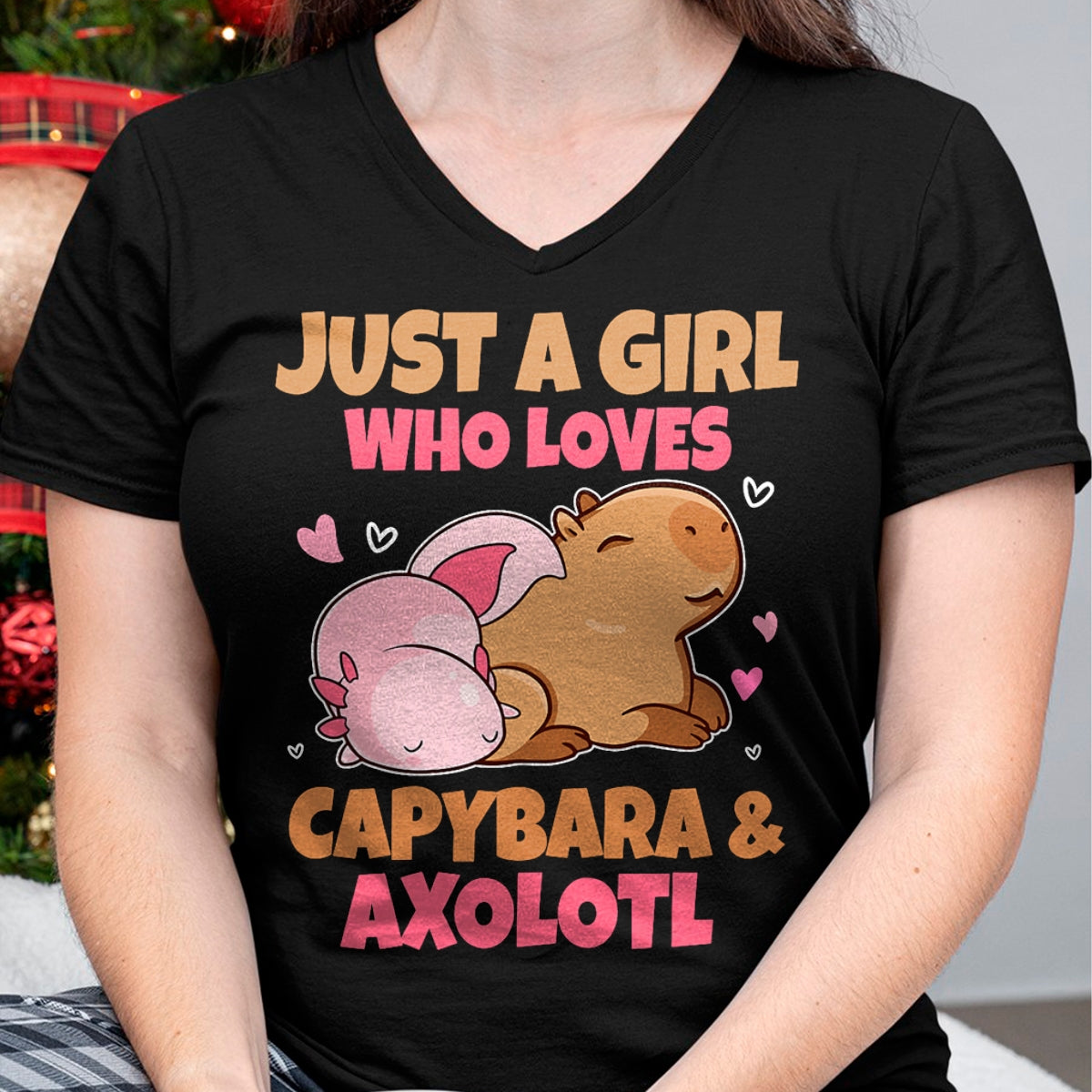 Cute Capybara Shirt, Funny Capybara Unisex T-Shirt/Hoodie/Sweatshirt HLT00 - Just A Girl Loves Capybara And Axolotl Salamander Lover T-Shirt