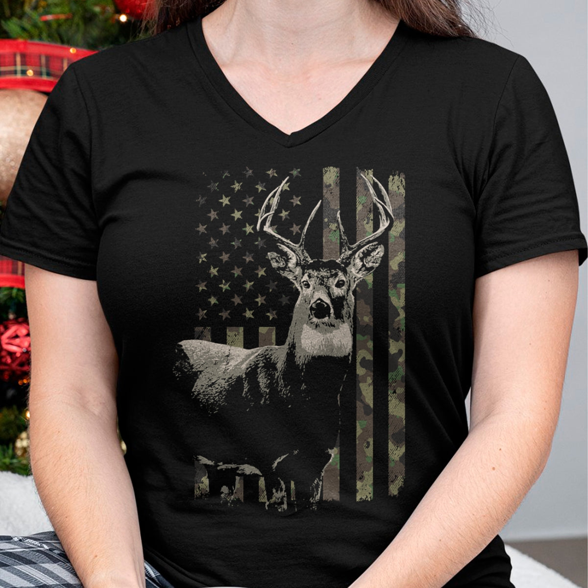 Funny Hunting Shirt, Gift For Hunting Lover Unisex T-Shirt/Hoodie/Sweatshirt HLT00 - Hunting Camo American Flag Deer Camouflage (Design on Back) Long Sleeve T-Shirt