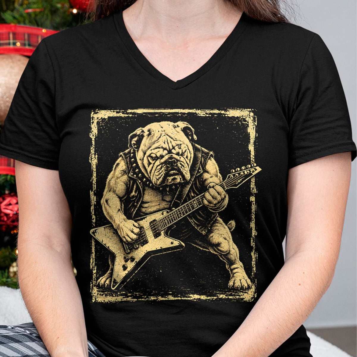 Guitar Lover Shirt, Funny Guitar UnisexT-Shirt/Hoodie/Sweatshirt HLT00 - Funny Bulldog Dog Playing Guitar Rock Punk Vintage T-Shirt