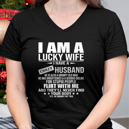 Best Wife Shirt, Wife and Husband Unisex T-Shirt/Hoodie/Sweatshirt HLT00 - Gift for wife T shirt, lucky wife   I Am A Lucky Wife I Have A Crazy Husband Premium T-Shirt (1)