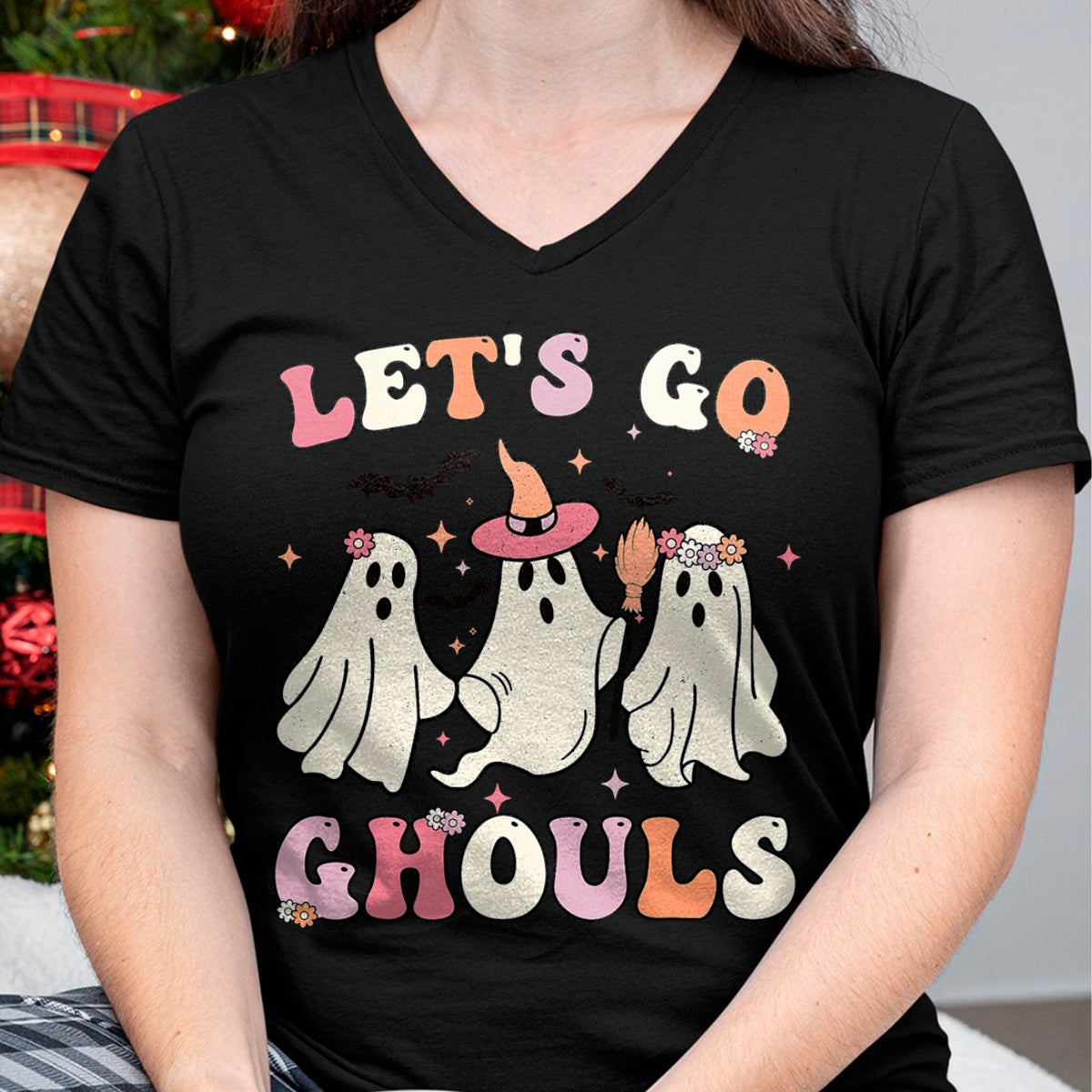 Best Thanksgiving Family Shirt , Funny Thanksgiving UnisexT-Shirt/Hoodie/Sweatshirt HLT00 - Retro Groovy Let's Go Ghouls Halloween Ghost Outfit Costumes T-Shirt