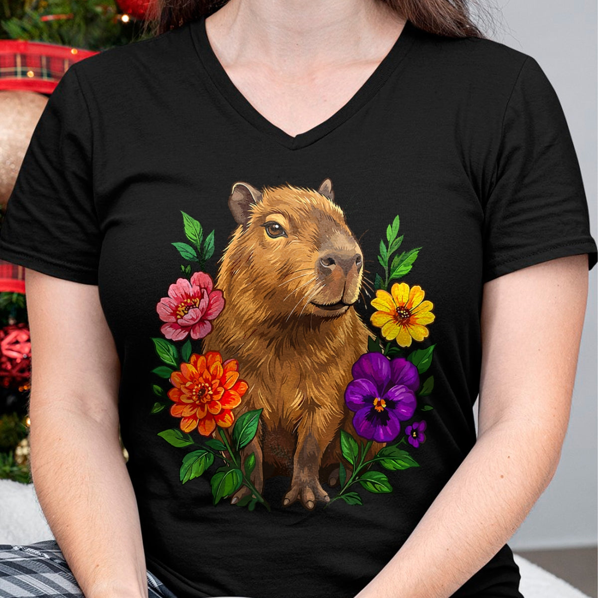 Cute Capybara Shirt, Funny Capybara Unisex T-Shirt/Hoodie/Sweatshirt HLT00 - Cute Capybara Floral T-Shirt