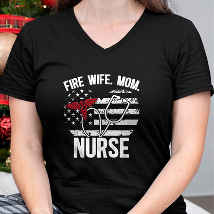 Funny Nurse Shirt, Nurse Unisex T-Shirt/Hoodie/Sweatshirt HLT00 - Fire Wife Mom Nurse Proud Firefighter Wife Nurse T-Shirt