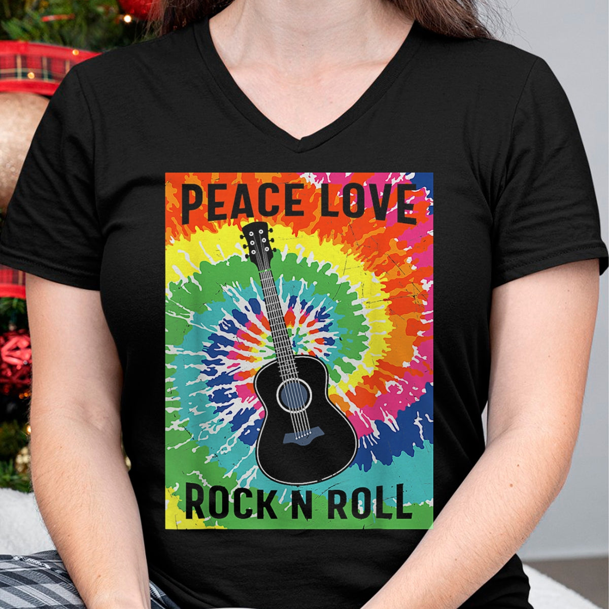 Guitar Lover Shirt, Funny Guitar UnisexT-Shirt/Hoodie/Sweatshirt HLT00 - Peace Love Rock n Roll Tie Dye Hippie Guitar Music Retro T-Shirt