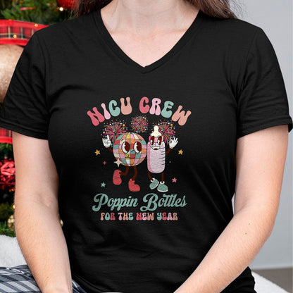 Funny Nurse Shirt, Nurse Unisex T-Shirt/Hoodie/Sweatshirt HLT00 - NICU Crew Nurse Poppin' Bottles For The New Years L&D Nurse T-Shirt