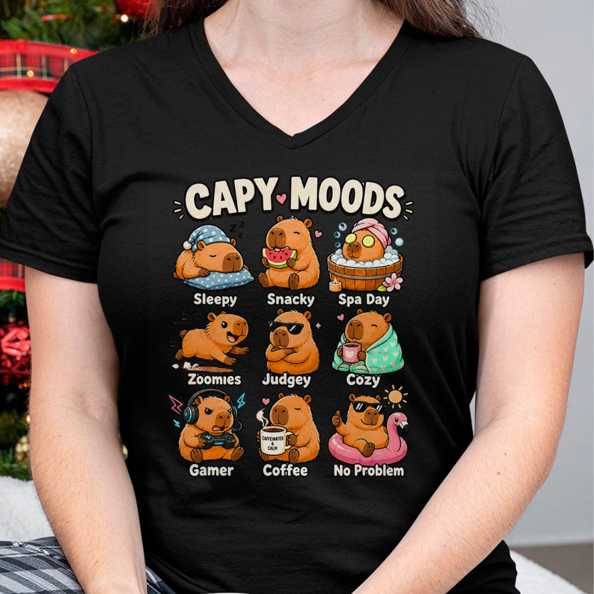 Cute Capybara Shirt, Funny Capybara Unisex T-Shirt/Hoodie/Sweatshirt HLT00 - Cute Capybara Moods Funny Animal Graphic Illustration T-Shirt