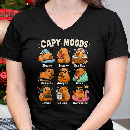 Cute Capybara Shirt, Funny Capybara Unisex T-Shirt/Hoodie/Sweatshirt HLT00 - Cute Capybara Moods Funny Animal Graphic Illustration T-Shirt