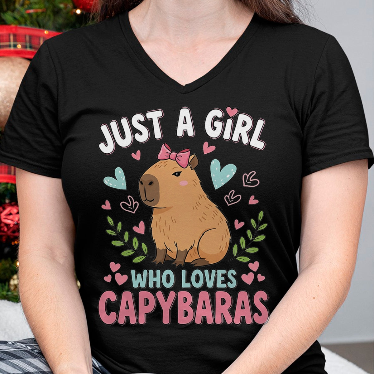 Cute Capybara Shirt, Funny Capybara Unisex T-Shirt/Hoodie/Sweatshirt HLT00 - Just a Girl who Loves Capybaras T-Shirt (4)
