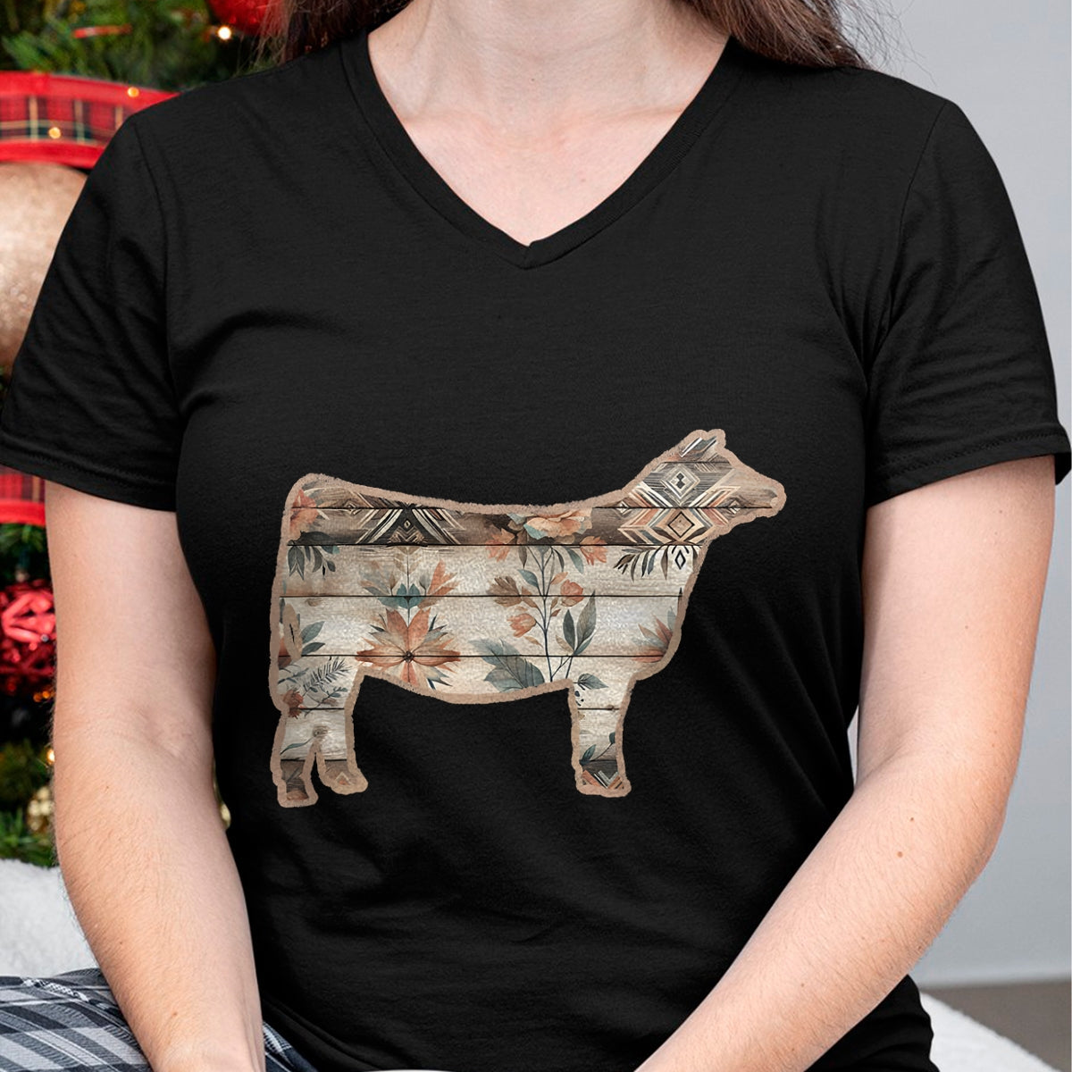 Best Farmer Life Shirt, Funny Farmer UnisexT-Shirt/Hoodie/Sweatshirt HLT00 - Show Stock Beef Cow with Rustic Floral Cottage Pattern T-Shirt