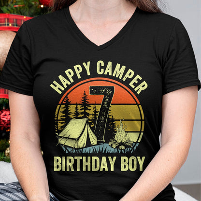 Funny Camping Shirt, Gift For Camping Lover Unisex T-Shirt/Hoodie/Sweatshirt HLT00 - Happy Camper 7 Funny Camping Campfire 7th Birthday Boy T-Shirt