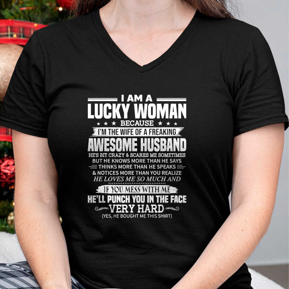 Best Wife Shirt, Wife and Husband Unisex T-Shirt/Hoodie/Sweatshirt HLT00 - Gift for wife T shirt, lucky wife   A Lucky Woman I'm the wife of a freaking awesome husband T-Shirt (1)