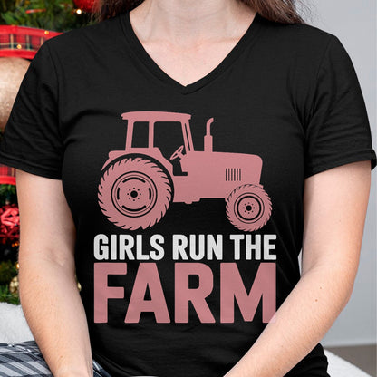 Best Farmer Life Shirt, Funny Farmer UnisexT-Shirt/Hoodie/Sweatshirt HLT00 - Girls Run The Farm Pink Farm Tractor Girl Women T-Shirt