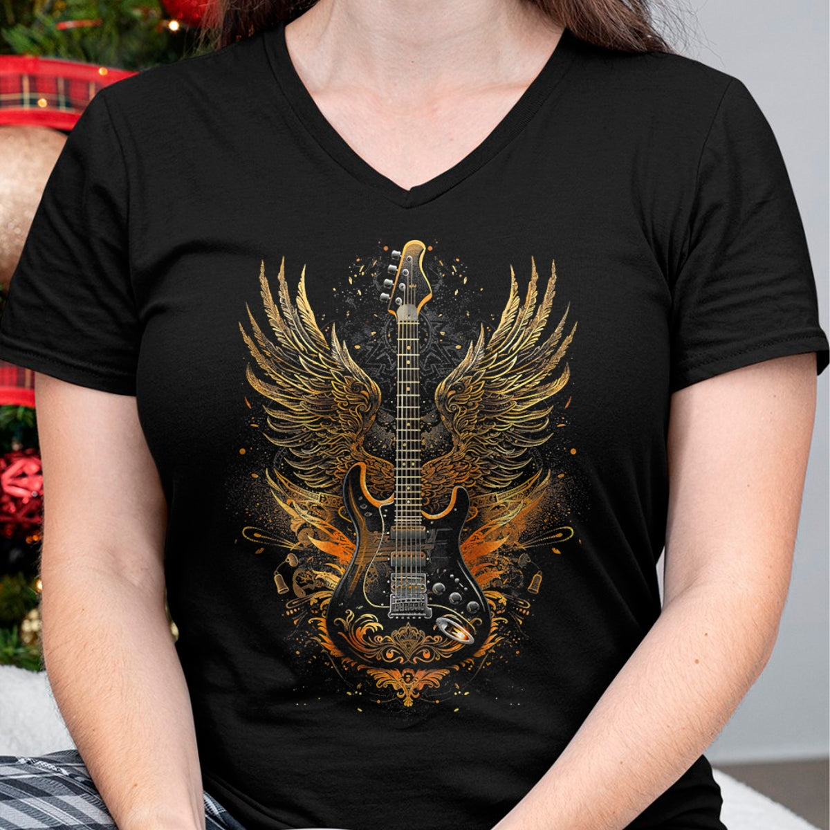 Guitar Lover Shirt, Funny Guitar UnisexT-Shirt/Hoodie/Sweatshirt HLT00 - Electric Guitar with Wings Baroque Rock Design Art T-Shirt