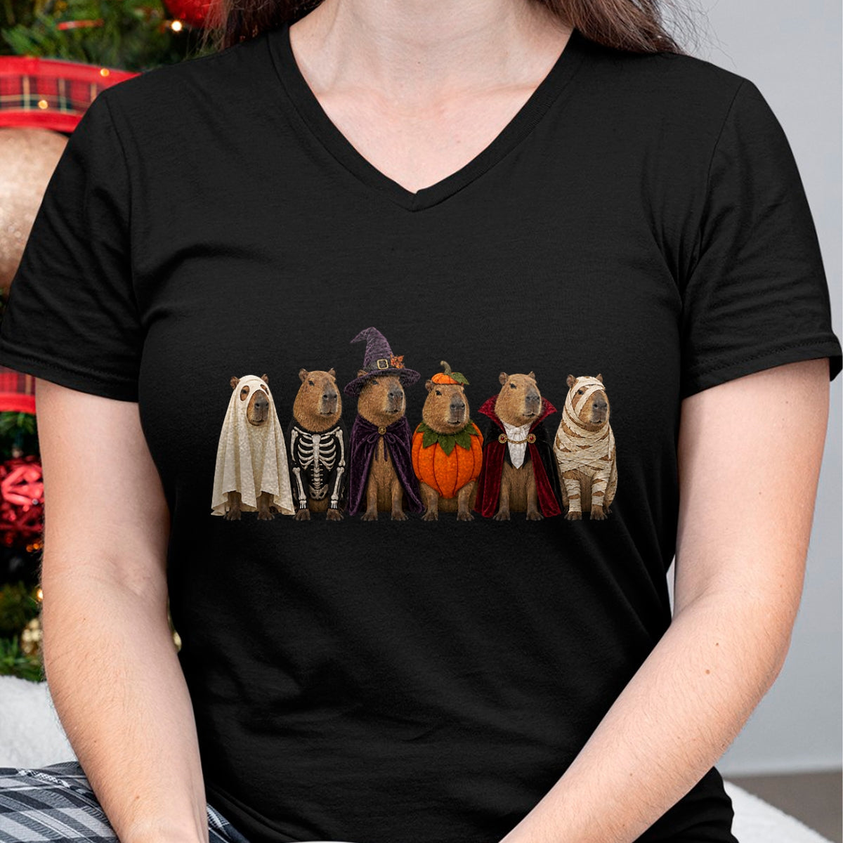 Cute Capybara Shirt, Funny Capybara Unisex T-Shirt/Hoodie/Sweatshirt HLT00 - Funny Capybara Halloween Costumes Ghost Pumpkin Skeleton T-Shirt