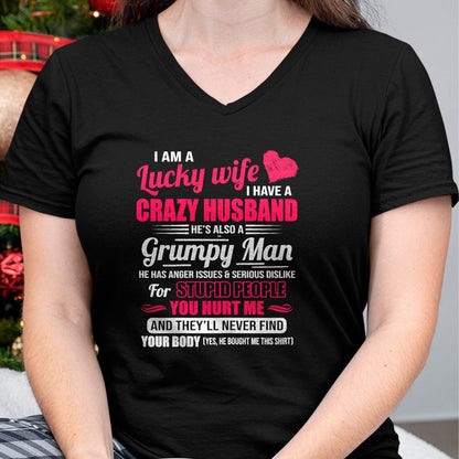 Best Wife Shirt, Wife and Husband Unisex T-Shirt/Hoodie/Sweatshirt HLT00 - Gift for wife T shirt, lucky wife   I Am A Lucky Wife, I Have A Crazy Husband Gift For Womens T-Shir (1)