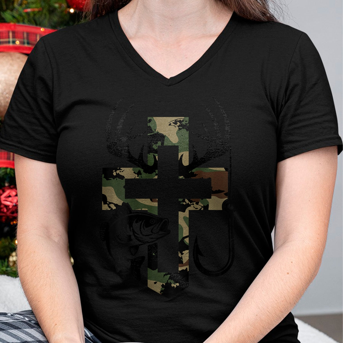 Funny Hunting Shirt, Gift For Hunting Lover Unisex T-Shirt/Hoodie/Sweatshirt HLT00 - Youth Camo Faith Hunting Fishing Cross Hook Christian Jesus T-Shirt