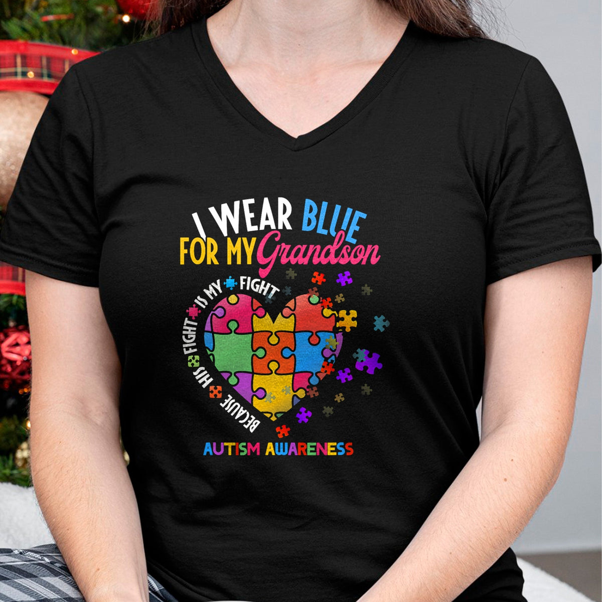 Best Grandpa Shirt, Proud Grandpa Unisex T-Shirt/Hoodie/Sweatshirt HLT00 - Grandma Grandpa I Wear Blue For My Grandson Autism Awareness T-Shirt