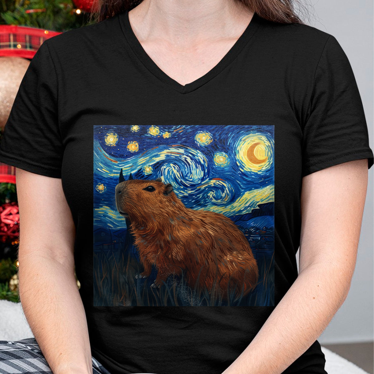 Cute Capybara Shirt, Funny Capybara Unisex T-Shirt/Hoodie/Sweatshirt HLT00 - Capybara Van Gogh Style Starry Night T-Shirt