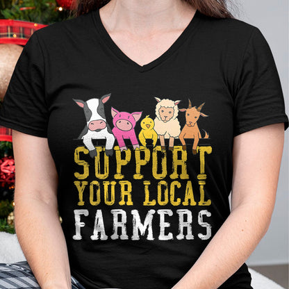 Best Farmer Life Shirt, Funny Farmer UnisexT-Shirt/Hoodie/Sweatshirt HLT00 - Women's Support Your Local Farmers Farm Animals V-Neck T-Shirt