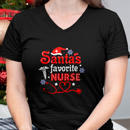 Funny Nurse Shirt, Nurse Unisex T-Shirt/Hoodie/Sweatshirt HLT00 - Santa's Favorite Nurse Christmas Short Sleeve T-Shirt (1)